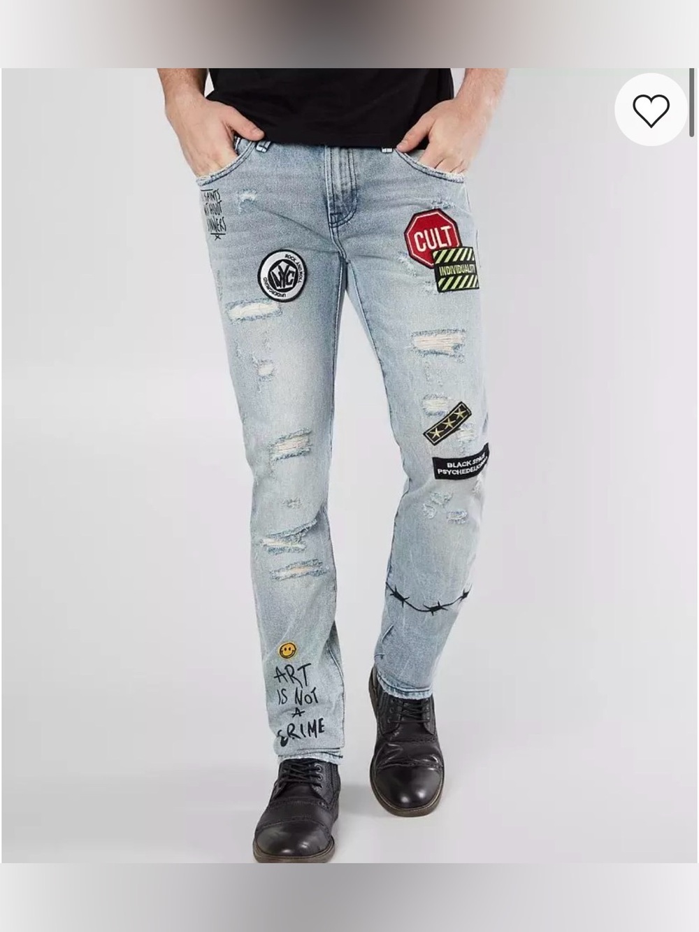 Cult of Individuality Slim Distressed Patchwork Rocker Grunge Men's Jeans 36x33